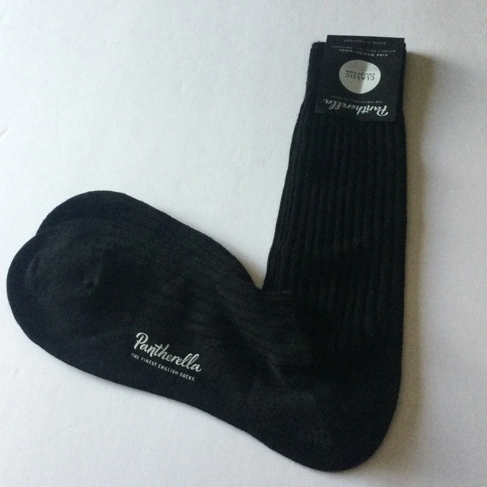 PANTHERELLA LABURNUM MENS FINE WOOL SOCKS IN BLACK SIZE LARGE NWT